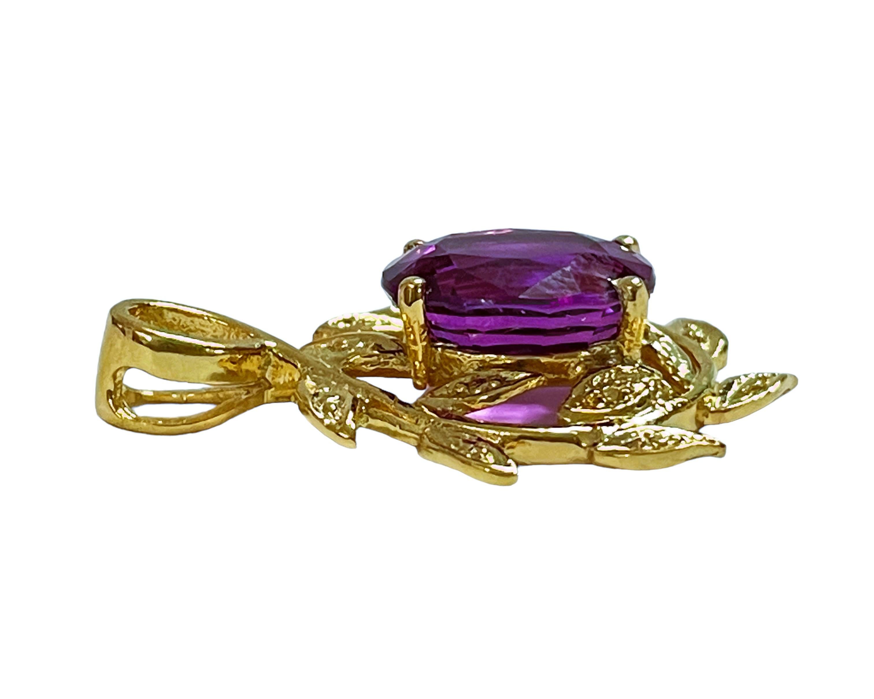 New African IF 5.20ct Pink Purple Sapphire Yellow Gold Plated Sterling Pendant In New Condition For Sale In Eagan, MN