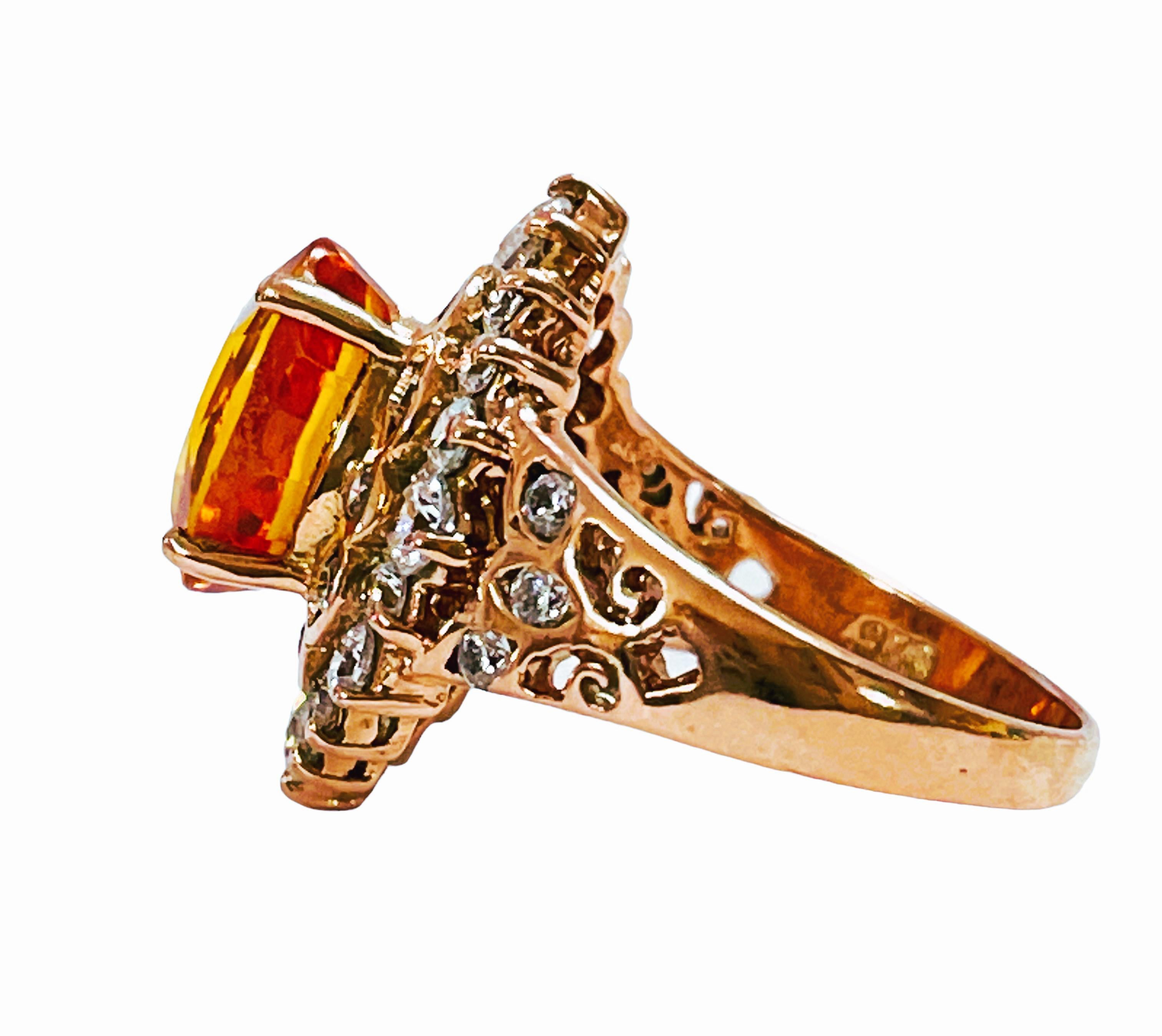 Afrikanischer If 5,30 Karat gelber orangefarbener Saphir & weißer Saphir Sterling-Ring (Art déco)
