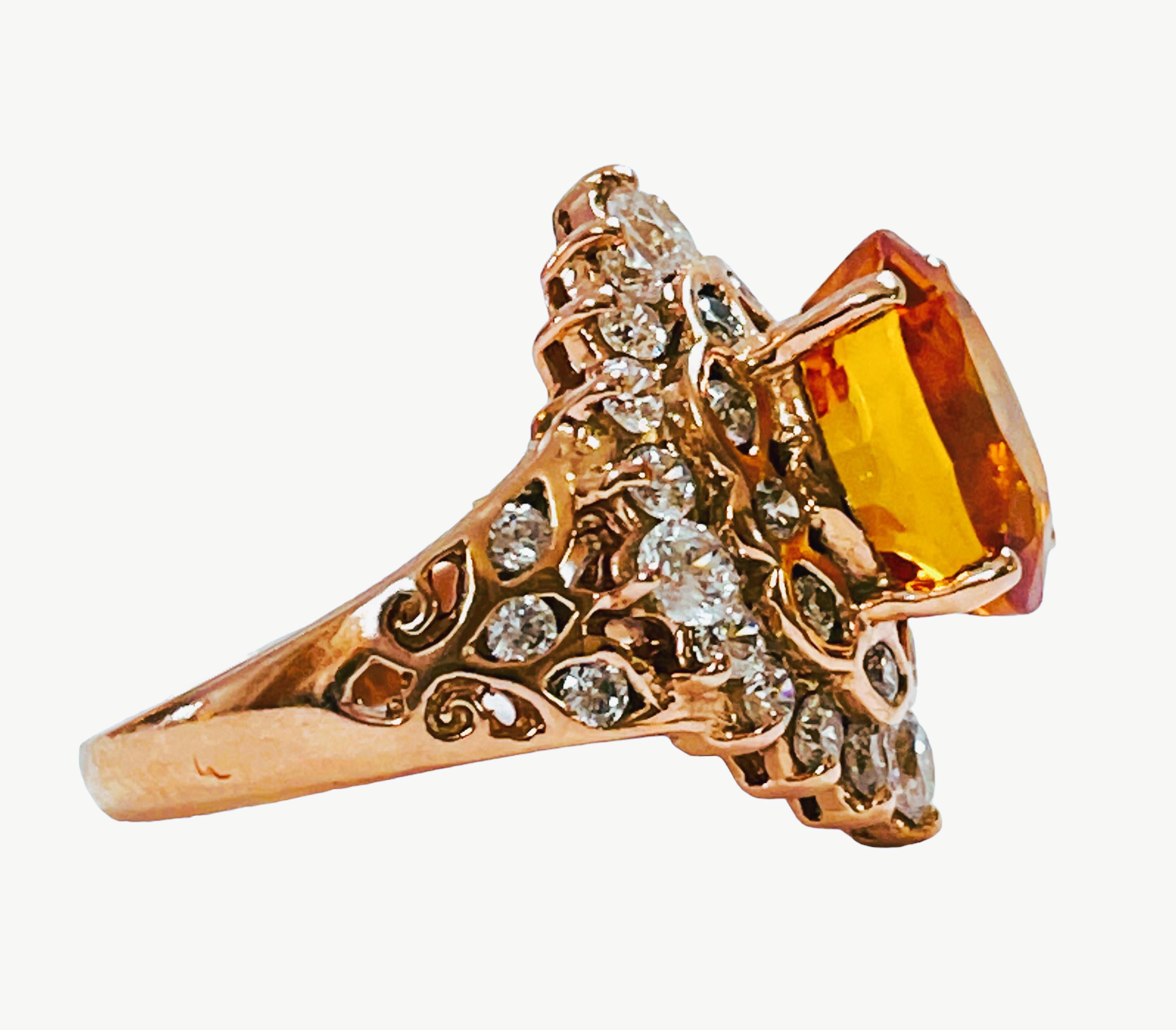 Afrikanischer If 5,30 Karat gelber orangefarbener Saphir & weißer Saphir Sterling-Ring im Zustand „Neu“ in Eagan, MN
