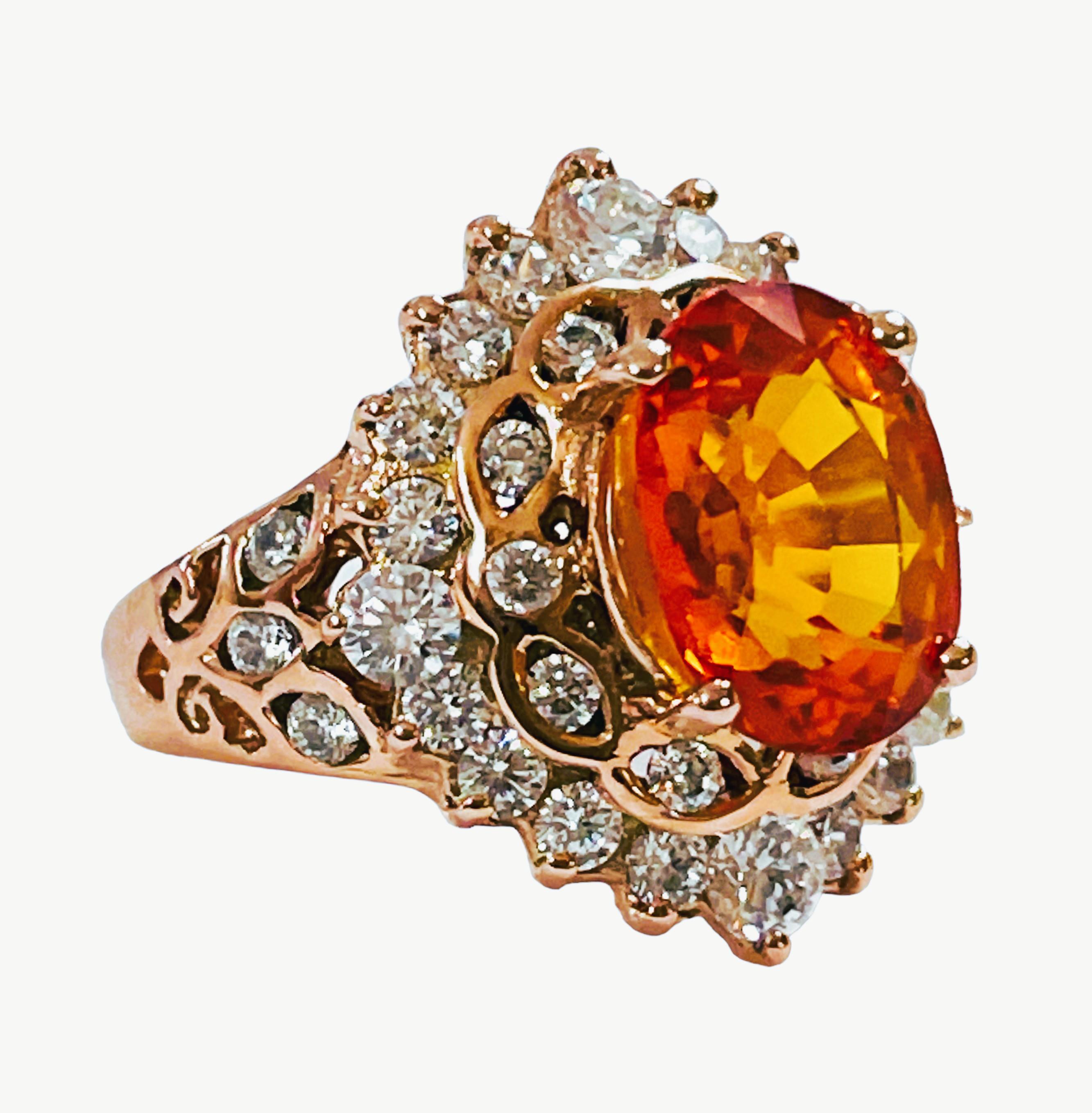 Afrikanischer If 5,30 Karat gelber orangefarbener Saphir & weißer Saphir Sterling-Ring Damen