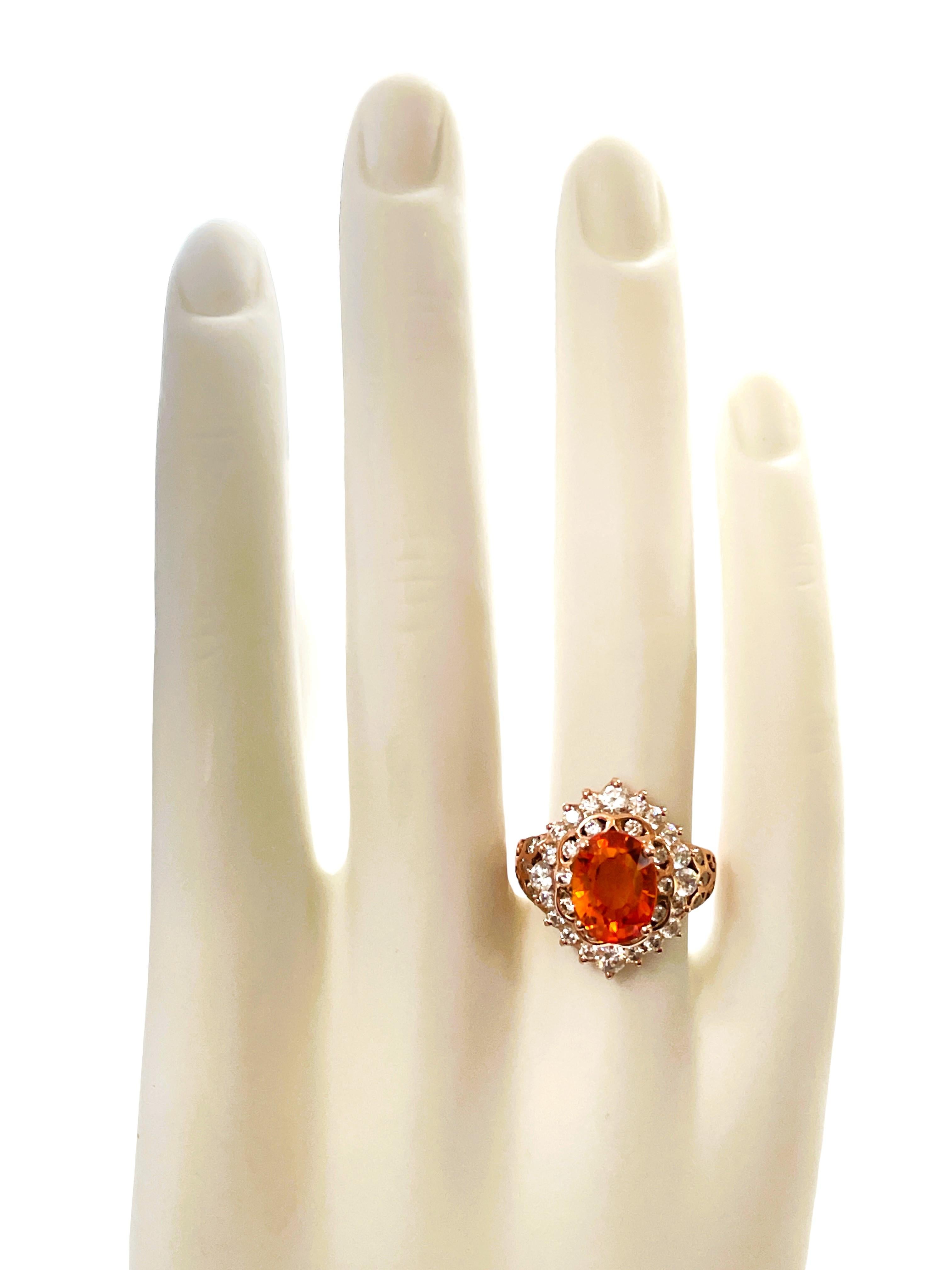 Afrikanischer If 5,30 Karat gelber orangefarbener Saphir & weißer Saphir Sterling-Ring 1