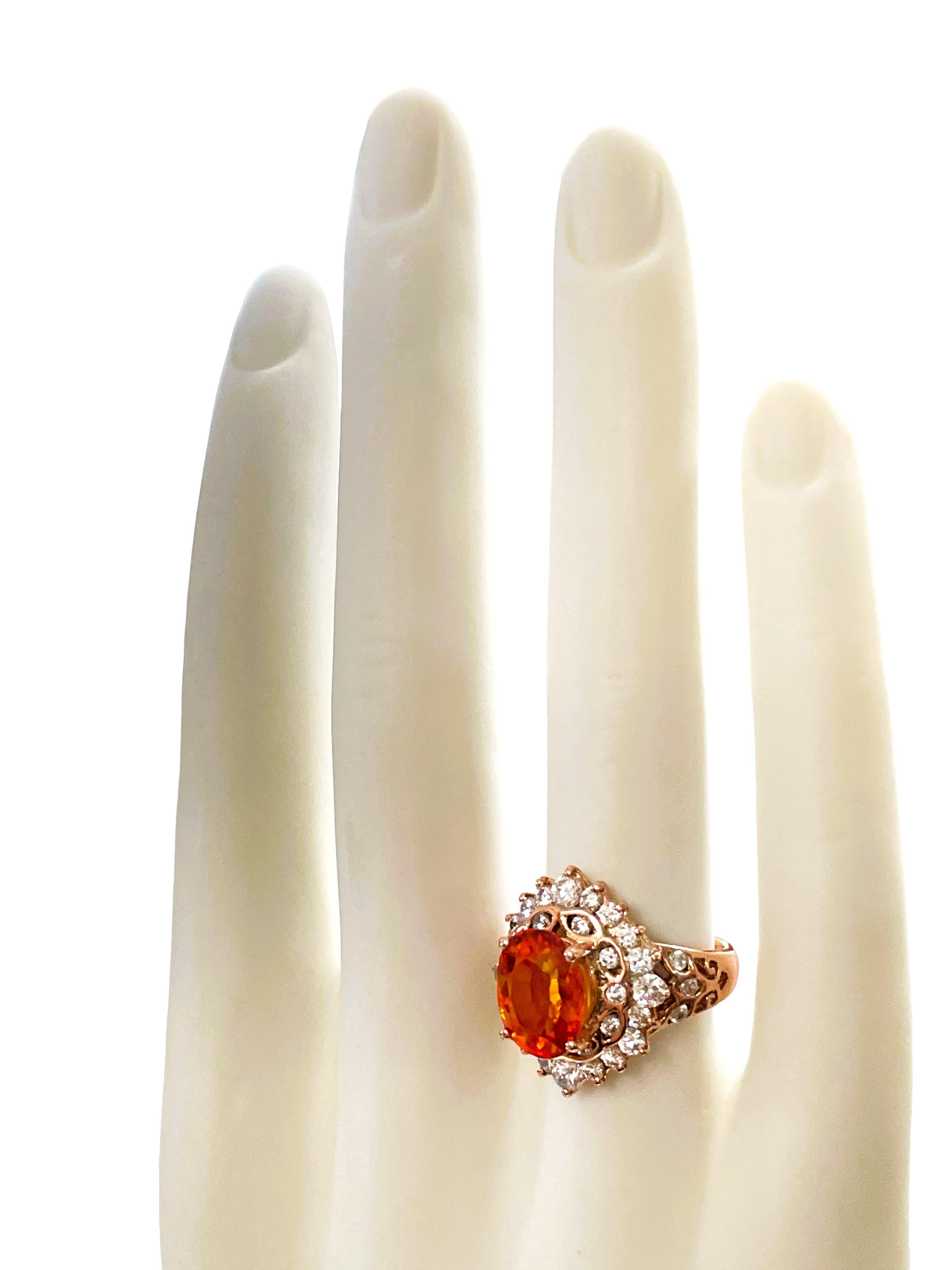 Afrikanischer If 5,30 Karat gelber orangefarbener Saphir & weißer Saphir Sterling-Ring 2