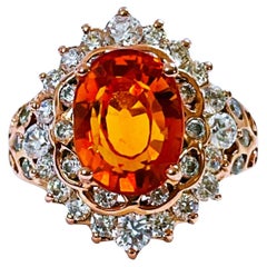Afrikanischer If 5,30 Karat gelber orangefarbener Saphir & weißer Saphir Sterling-Ring