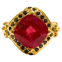 New African IF 5.40 Ct Intense Red Sapphire & Spinel YGold Sterling Ring 