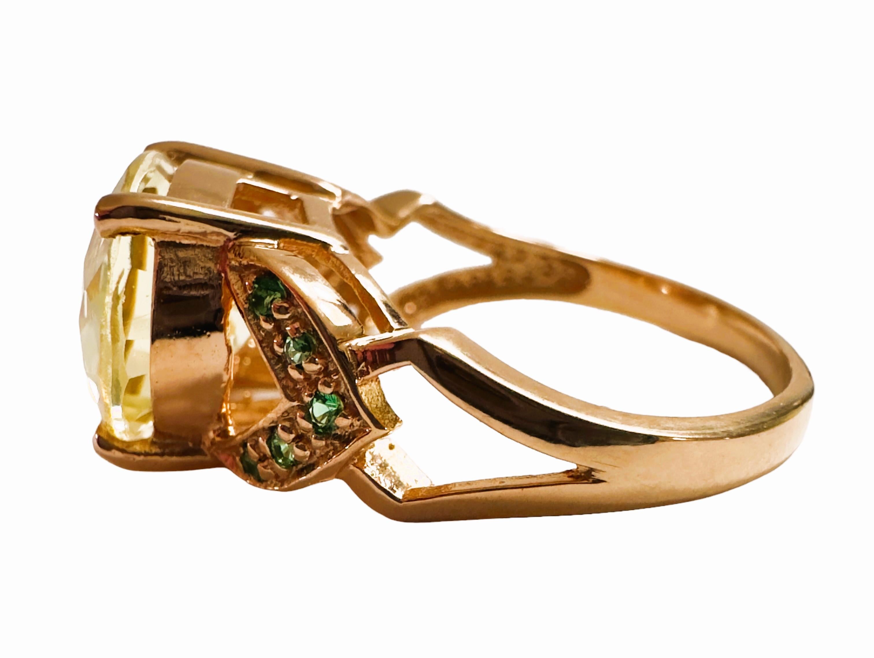 Art Deco New African IF 5.40 Peridot Green Sapphire & Tsavorite RGold PlatedSterling Ring For Sale