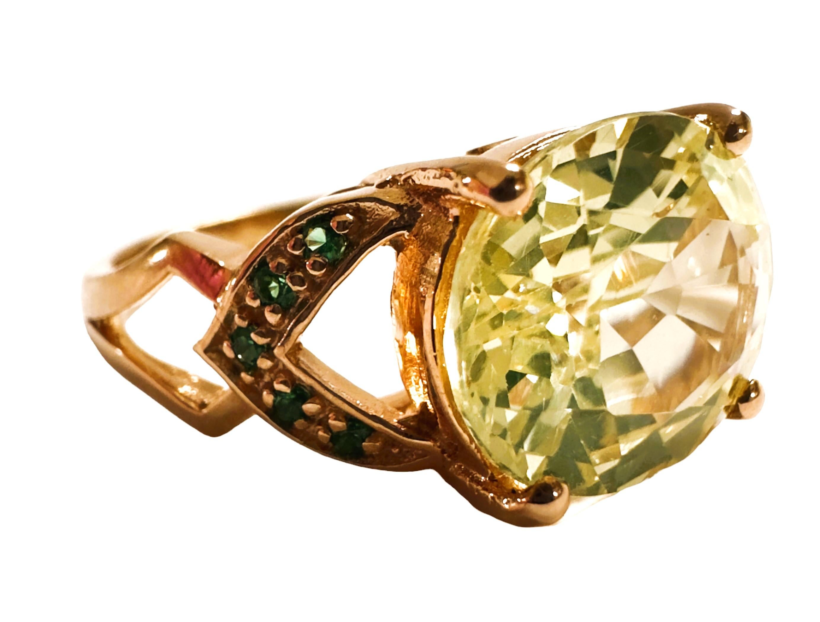 Women's New African IF 5.40 Peridot Green Sapphire & Tsavorite RGold PlatedSterling Ring For Sale