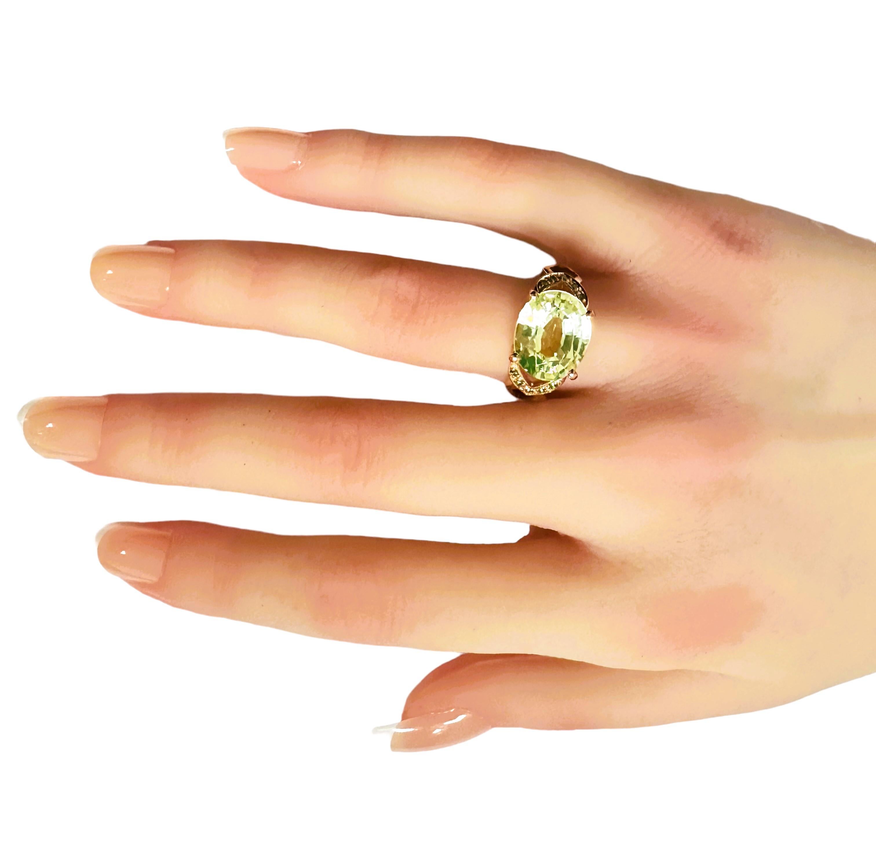 New African IF 5.40 Peridot Green Sapphire & Tsavorite RGold PlatedSterling Ring For Sale 2