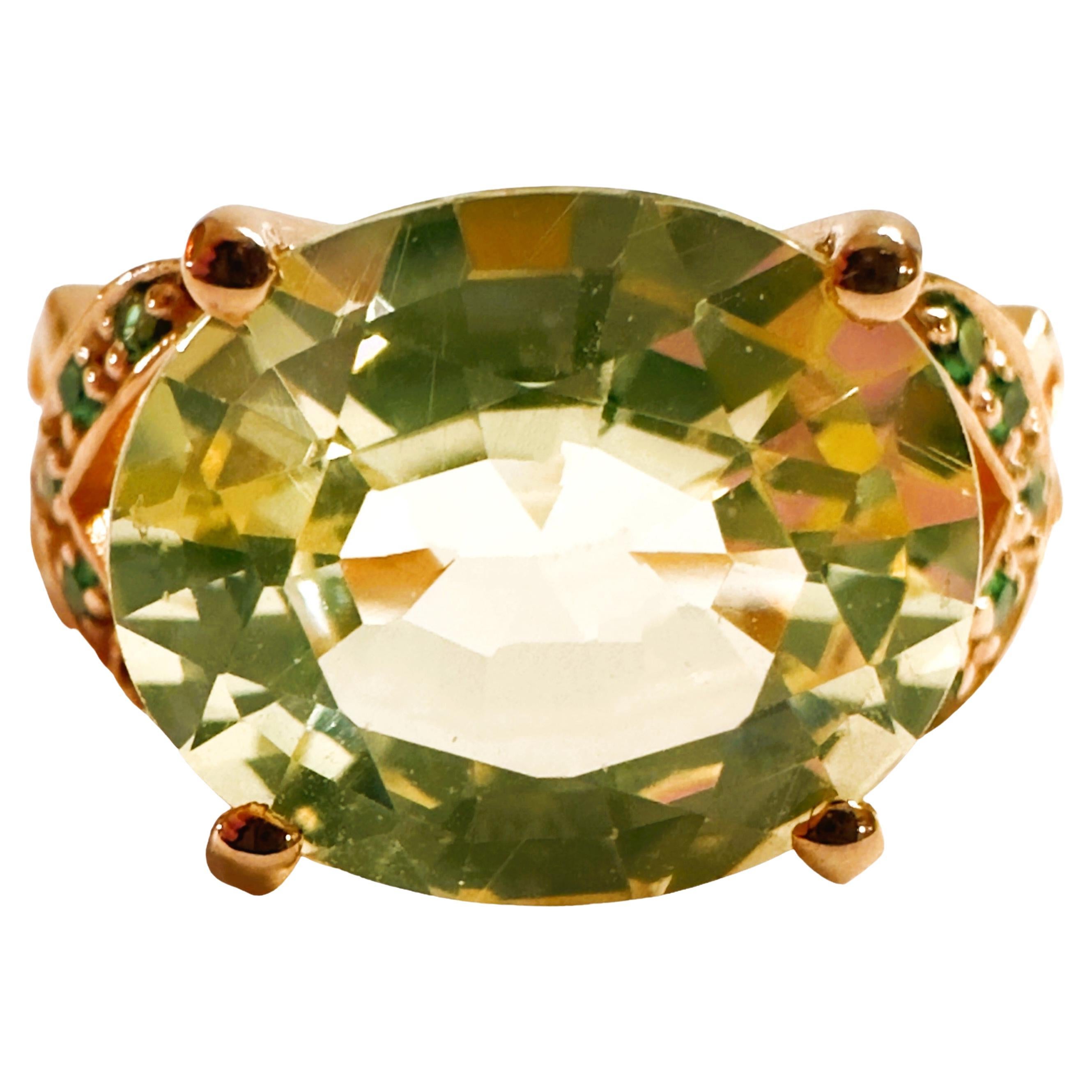 New African IF 5.40 Peridot Green Sapphire & Tsavorite RGold PlatedSterling Ring