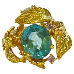 New African IF 5.40carat Green & White Sapphire Yellow Gold Plated Sterling Ring