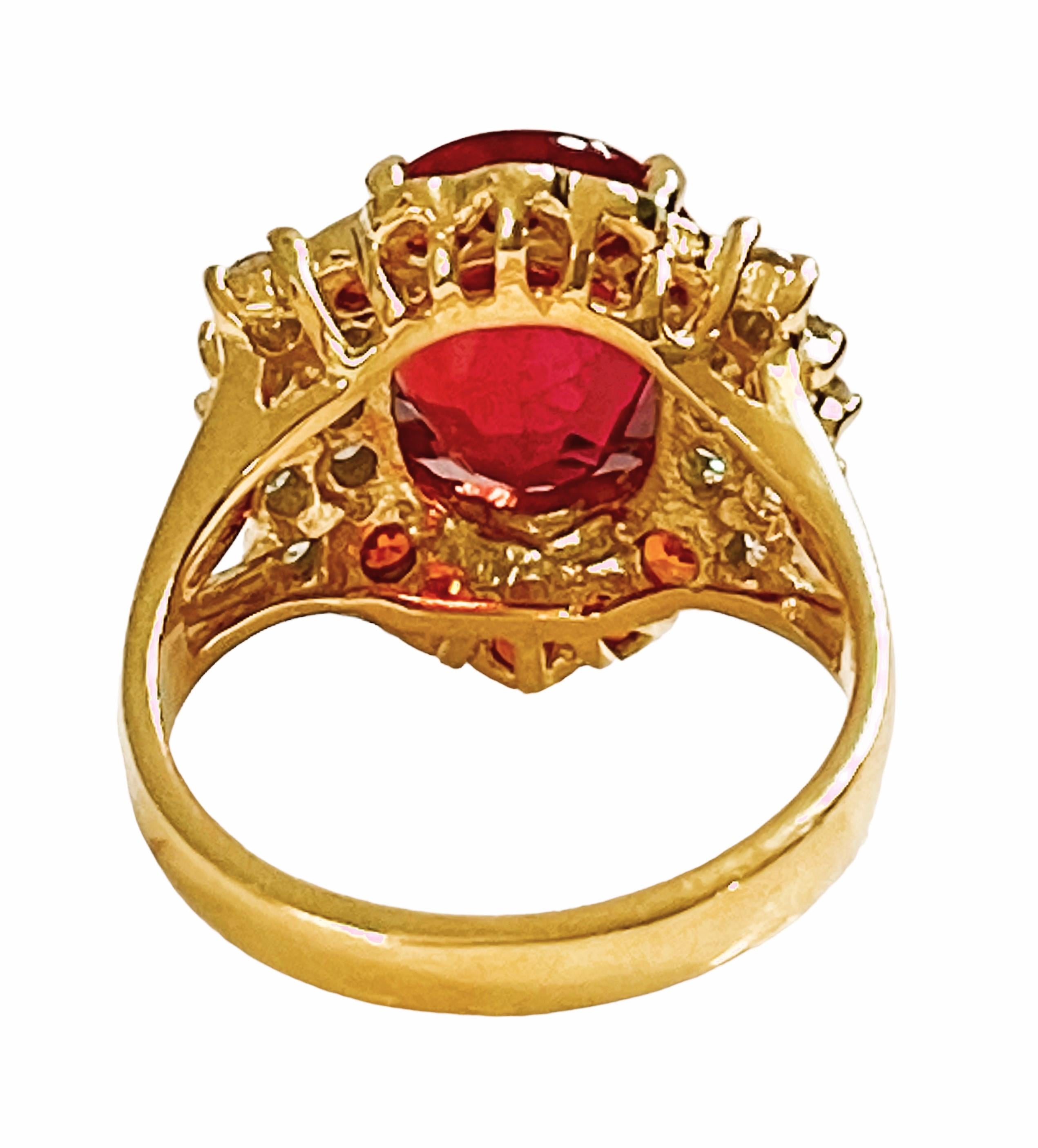 Afrikanischer If 5,4 Karat rosa orangefarbener Padparadscha und Saphir Ygold Sterling Ring (Ovalschliff)