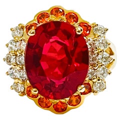 New African If 5.4 Ct Pink Orange Padparadscha and Sapphire Ygold Sterling Ring