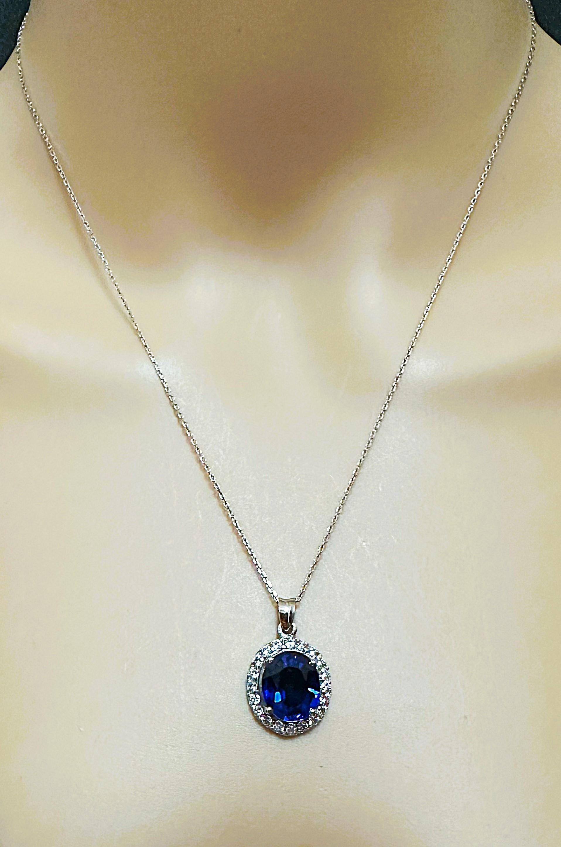 Art Deco New African IF 5.50 ct Deep Blue Sapphire Sterling Necklace 18