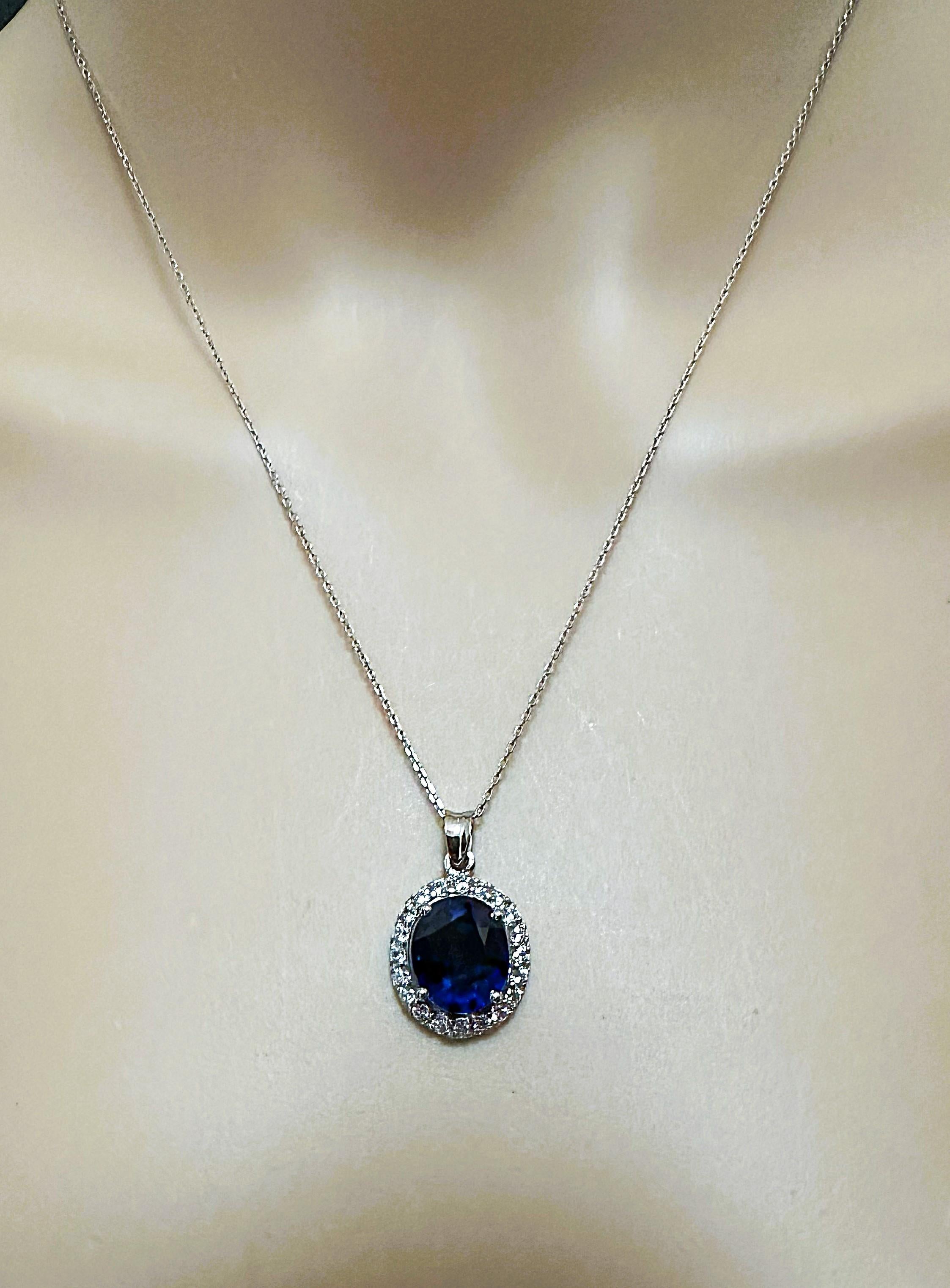 Pear Cut New African IF 5.50 ct Deep Blue Sapphire Sterling Necklace 18