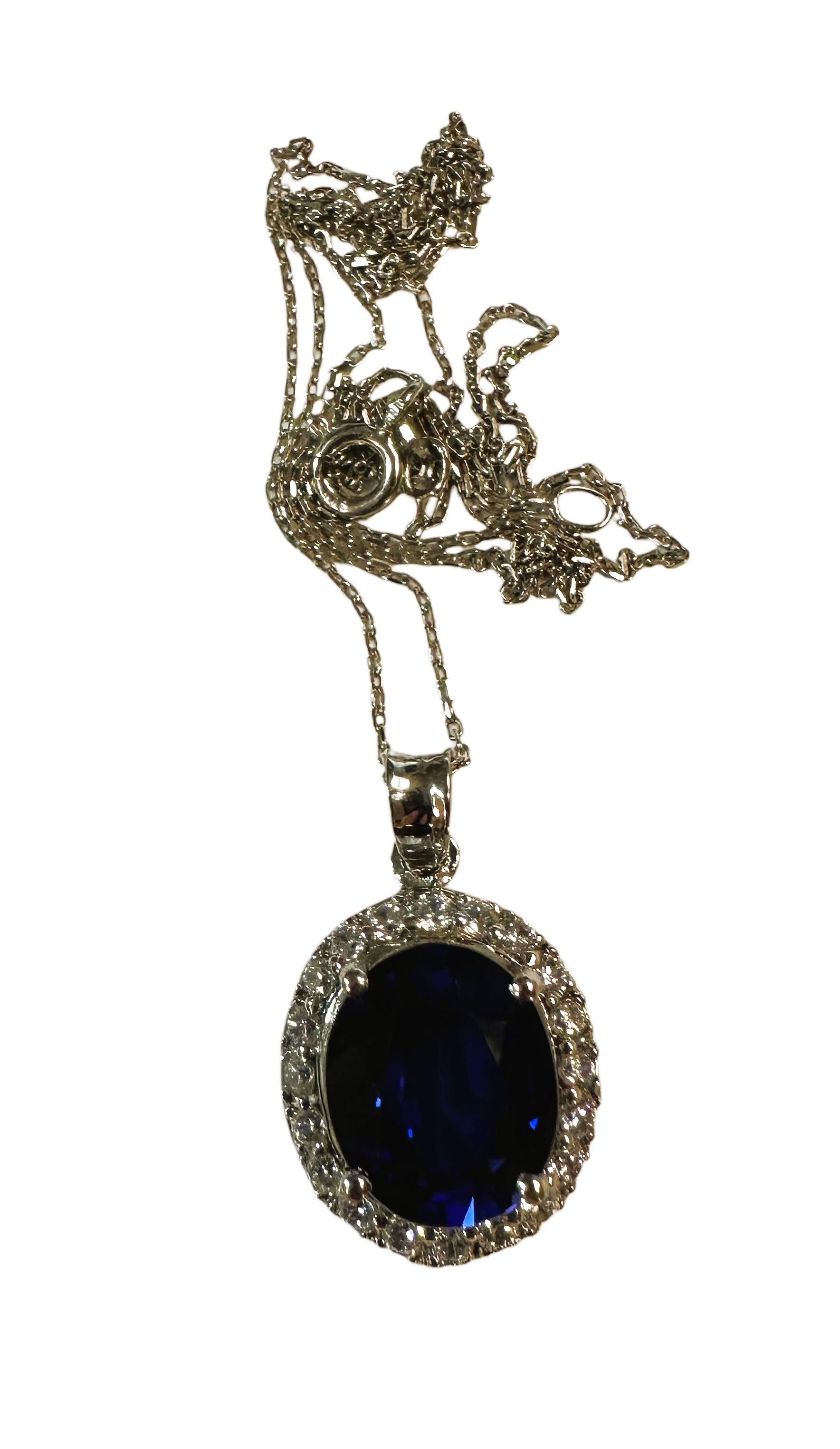 New African IF 5.50 ct Deep Blue Sapphire Sterling Necklace 18