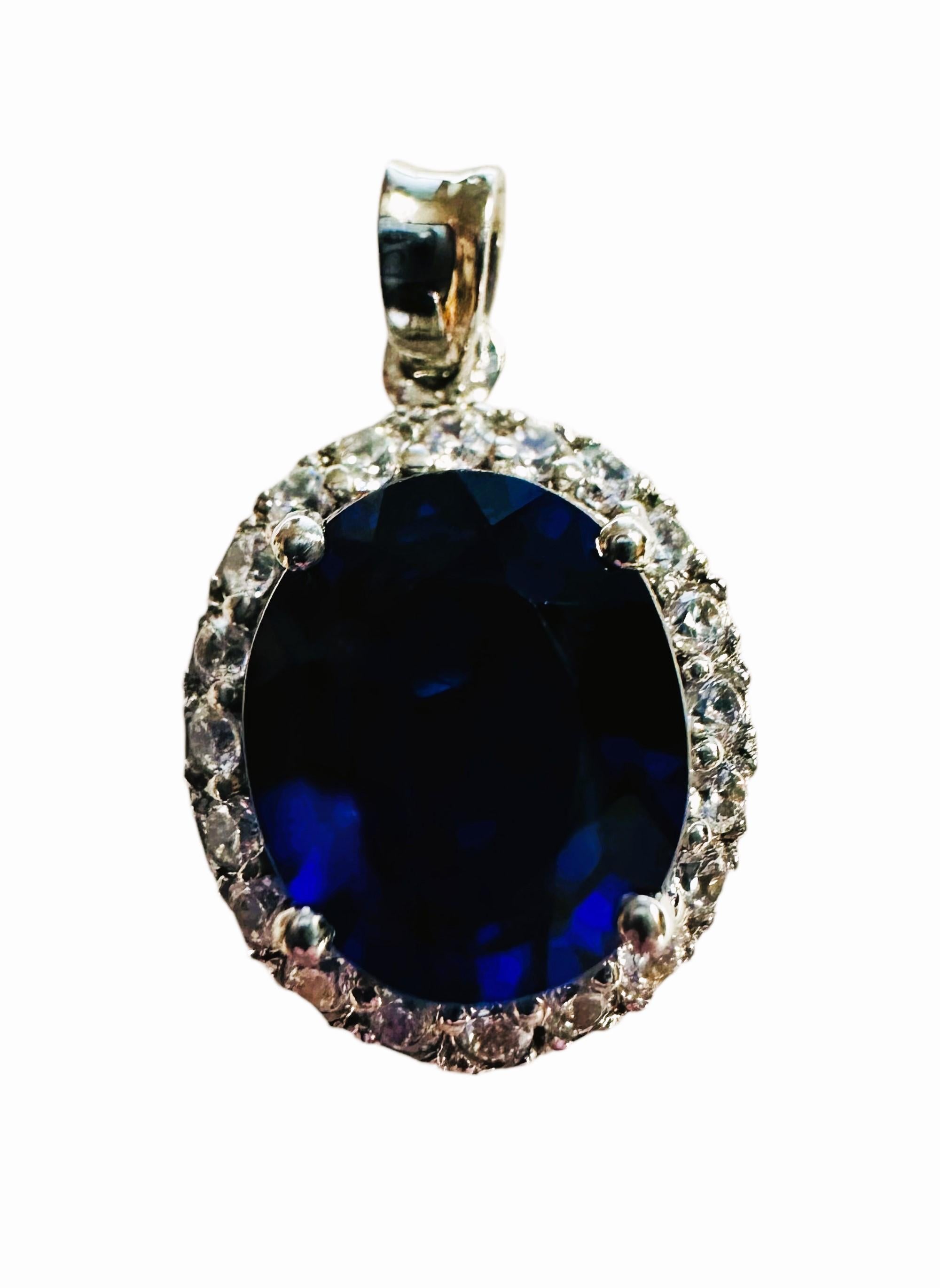 New African IF 5.50 ct Deep Blue Sapphire Sterling Necklace 18
