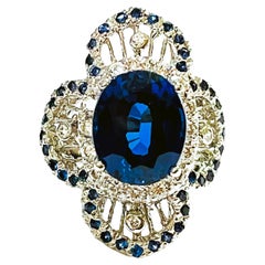 New African If 5.9 Ct Kashmir Blue & Royal Blue & White Sapphire Sterling Ring