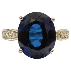 New African IF 6 Ct Deep Blue & White Sapphire  Sterling Ring