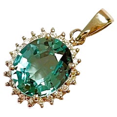 New African IF 6.1 Ct Green and White Sapphire Sterling Pendant