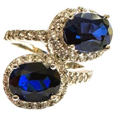 New African IF 6.10 Carat Deep Blue & White Sapphire Sterling Ring