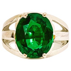 New African IF 6.20 Carat Oval Cut Green Tsavorite Garnet Sterling Ring