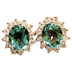 New African IF 6.30ct Paraiba Green & White Sapphire R Gold Sterling Earrings