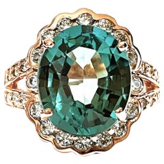 New African IF 6.40ct Green Sapphire 
White Sapph Rgold Plated Sterling Ring