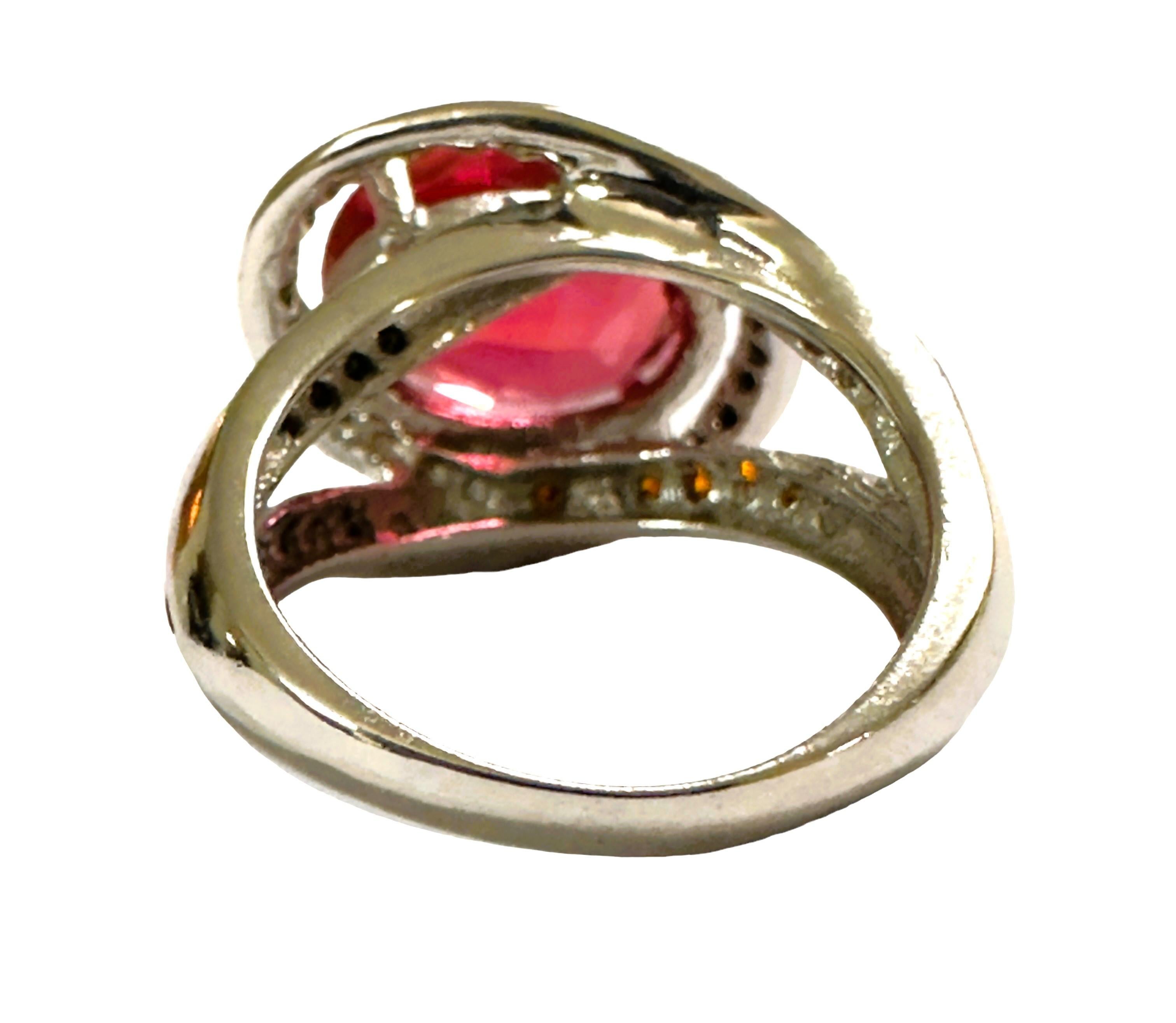Oval Cut New African IF 6.50 Carat Pink Padparadscha & Black Spinel Sterling Ring
