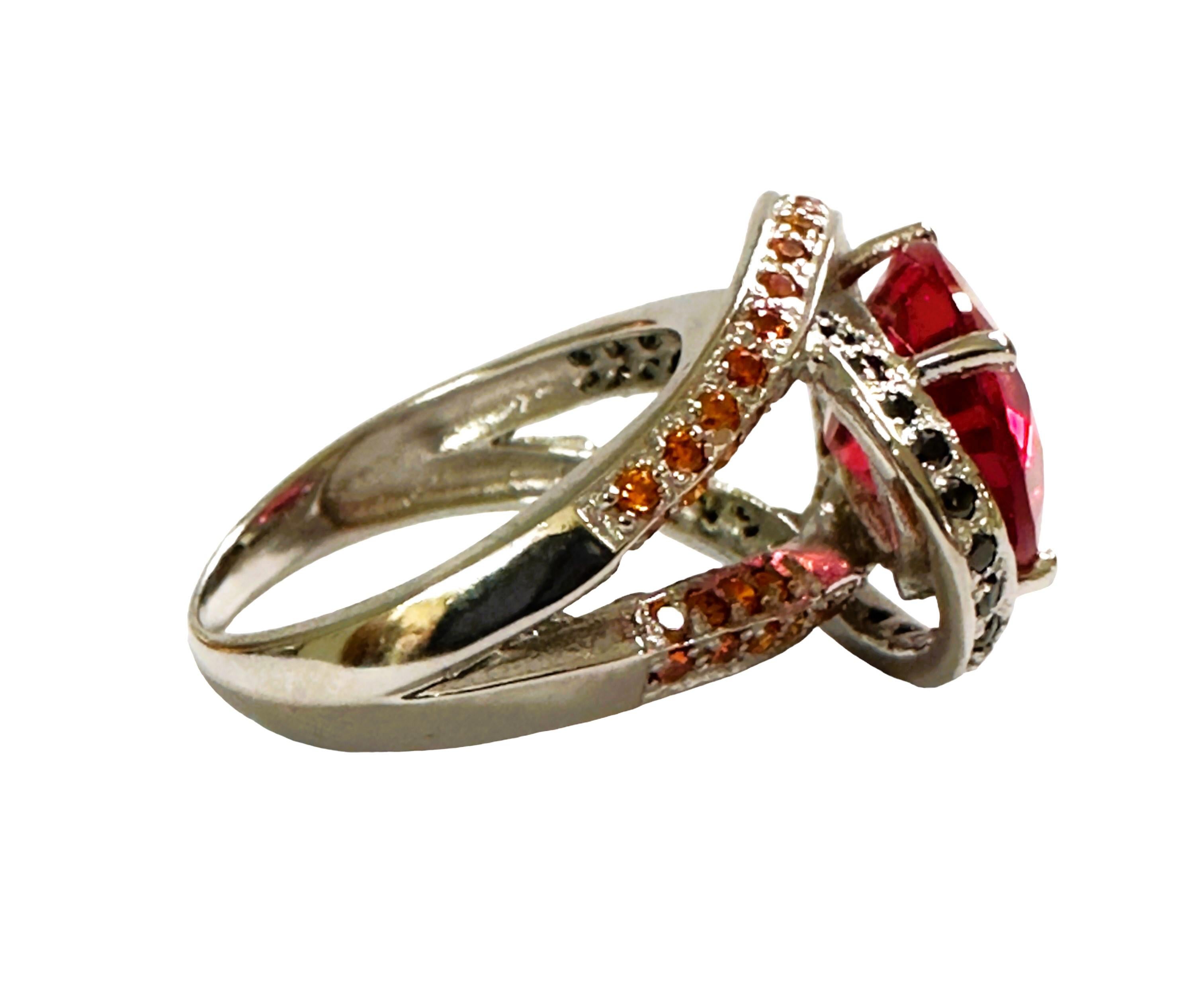 New African IF 6.50 Carat Pink Padparadscha & Black Spinel Sterling Ring In New Condition In Eagan, MN