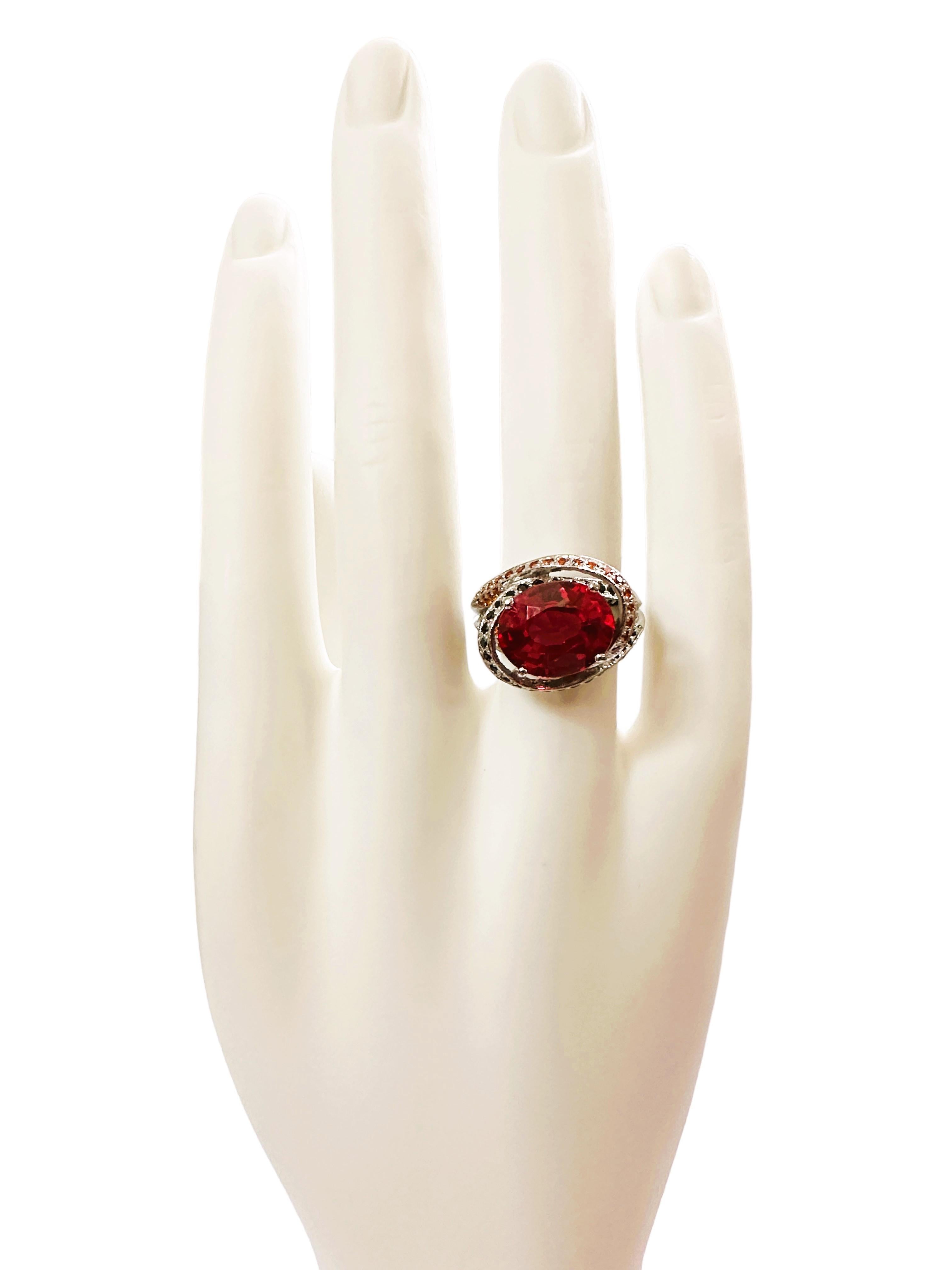 New African IF 6.50 Carat Pink Padparadscha & Black Spinel Sterling Ring 1