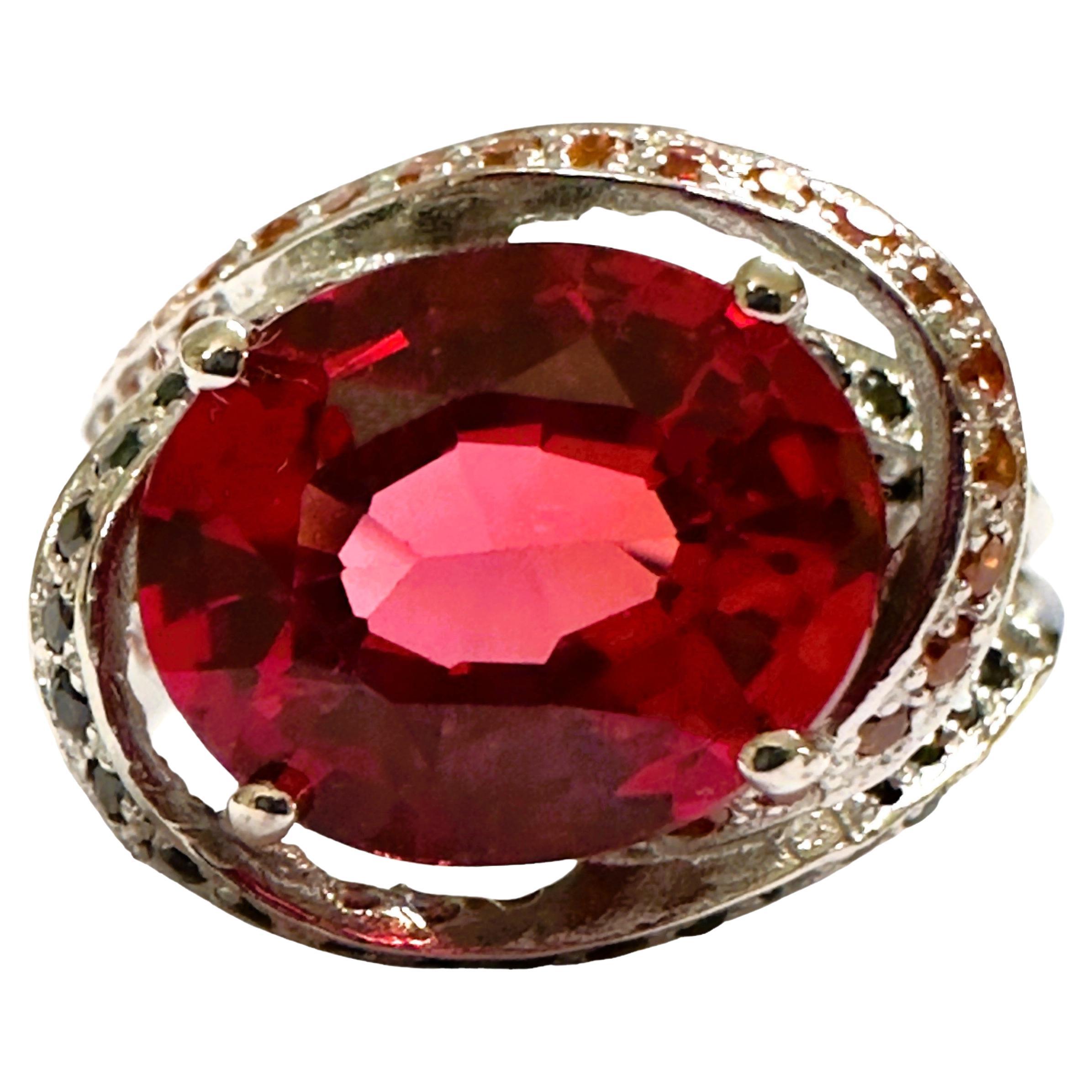 New African IF 6.50 Carat Pink Padparadscha & Black Spinel Sterling Ring