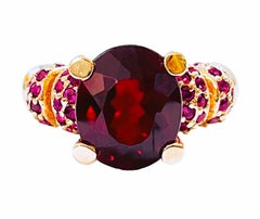 New African IF 6.7ct Raspberry Tourmaline & Ruby Rose Gold Plated Sterling Ring