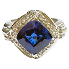 New African IF 6.80 Ct Kashmir Blue & White Sapphire Sterling Ring