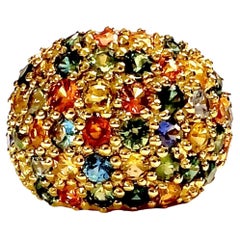 New African IF 7 ct 50-Stone Multi-Color Sapphire Yellow Gold Sterling Ring