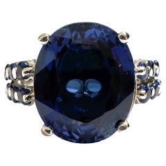 New African IF 7.10 Ct Deep Blue & White Sapphire Sterling Ring