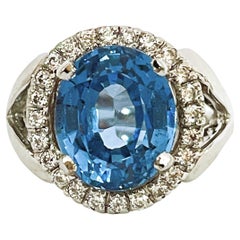 New African IF 7.20ct Swiss Blue Topaz and White Sapphire Sterling Ring