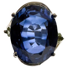 Neu Afrikanischer IF 7,40 Ct Tiefblauer Saphir & Grüner Saphir Sterling Ring