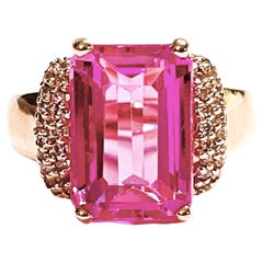 New African IF 7.40 Ct Pink Tourmaline & Sapphire Rose Gold Plated Sterling Ring