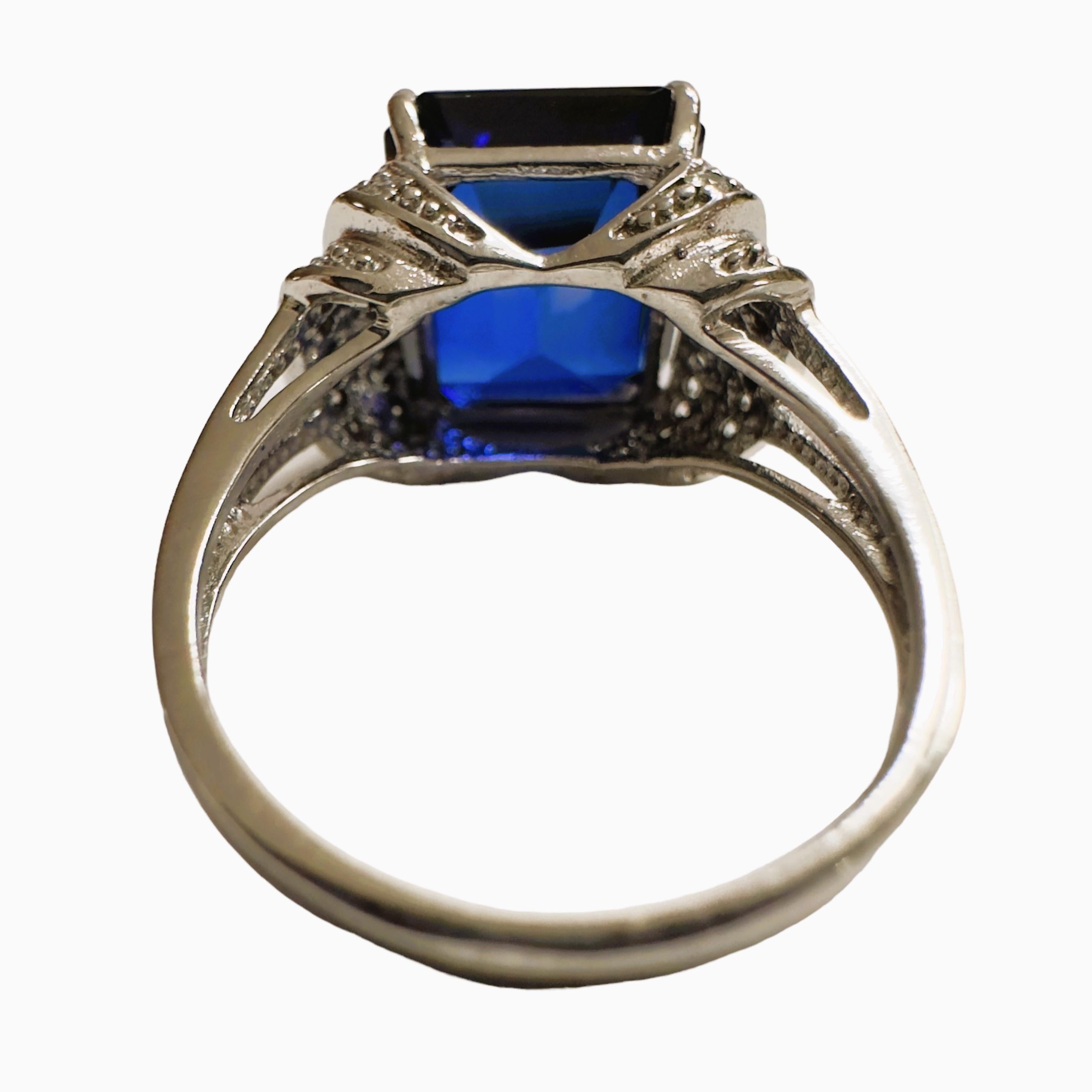Afrikanischer IF 7,5 Karat tiefblauer Saphir & weißer Saphir Sterling Ring Größe 6, neu, Afrikanisch Damen