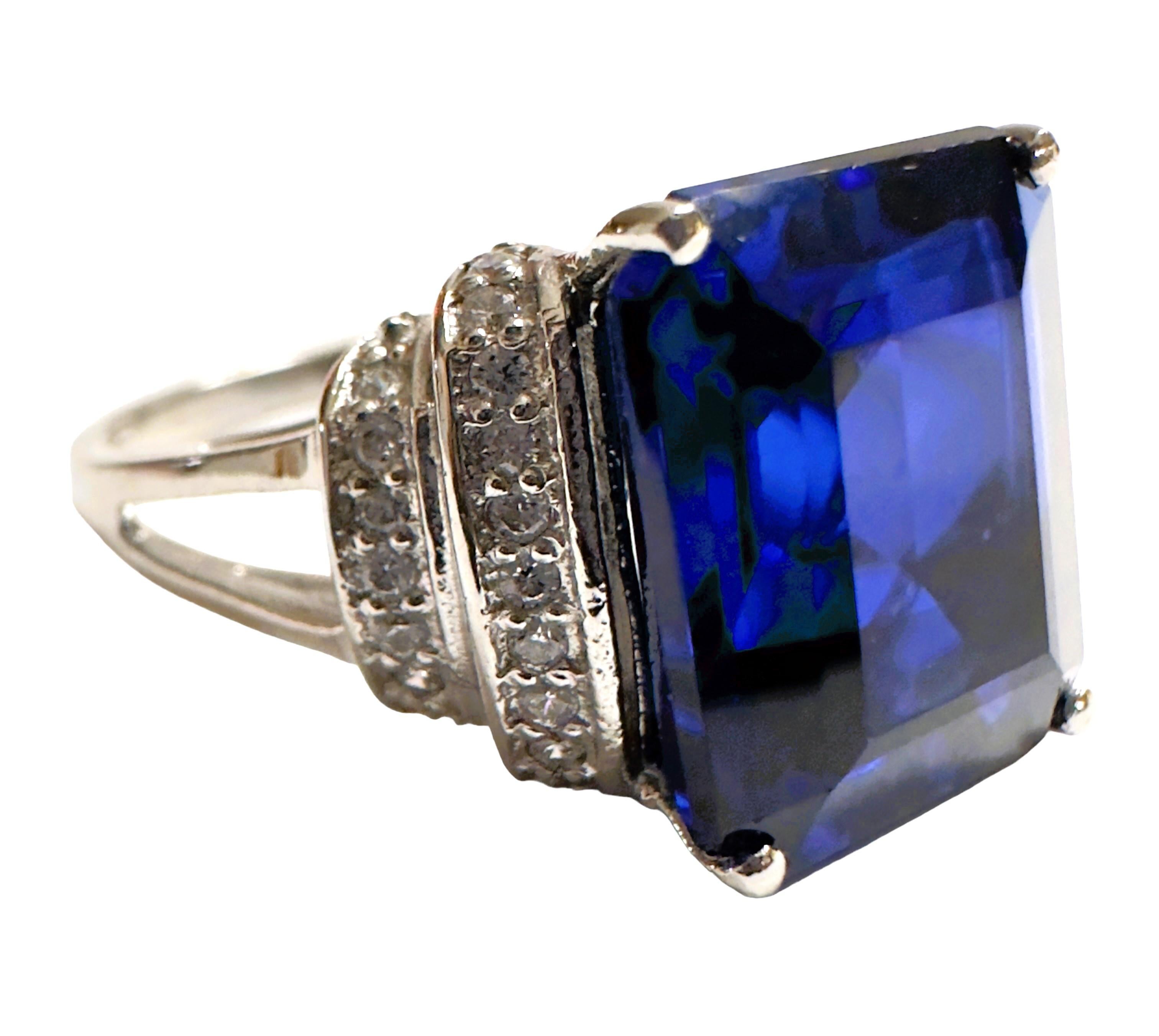 Afrikanischer IF 7,5 Karat tiefblauer Saphir & weißer Saphir Sterling Ring Größe 6, neu, Afrikanisch 3