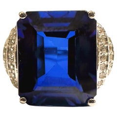 New African IF 7.5 Ct Deep Blue Sapphire & White Sapphire Sterling Ring Size 6