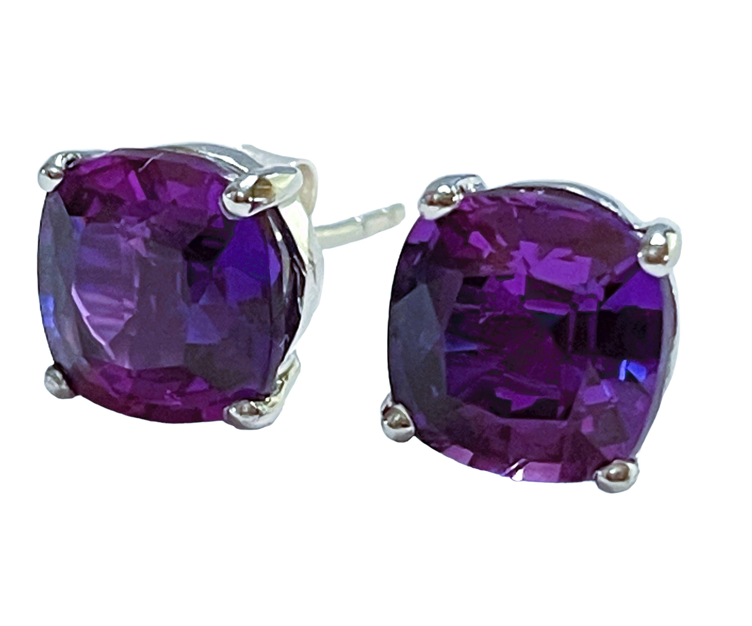 Antique Cushion Cut New African IF 7.60 Carat Blue Purple Sapphire Sterling Earrings