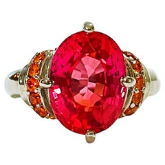 New African IF 7.60 Ct Pink Orange Padparadscha & Sapphire Sterling Ring