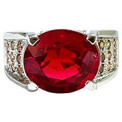New African IF 7.80 Carat Pink Padparadscha & Orange Sapphire Sterling Ring