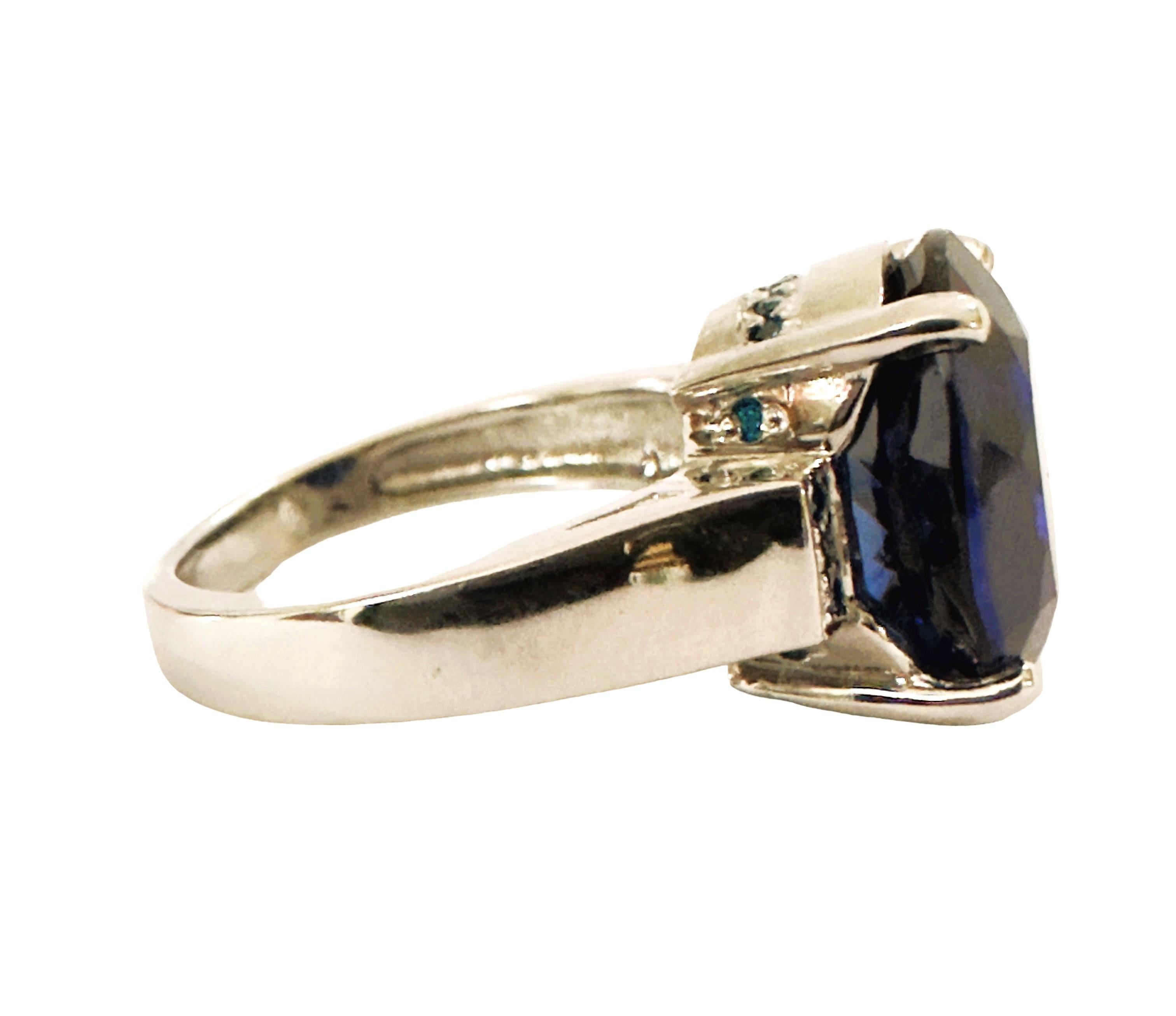 Art Deco New African IF 7.80 Ct Deep Blue & Royal Blue Sapphire  Sterling Ring