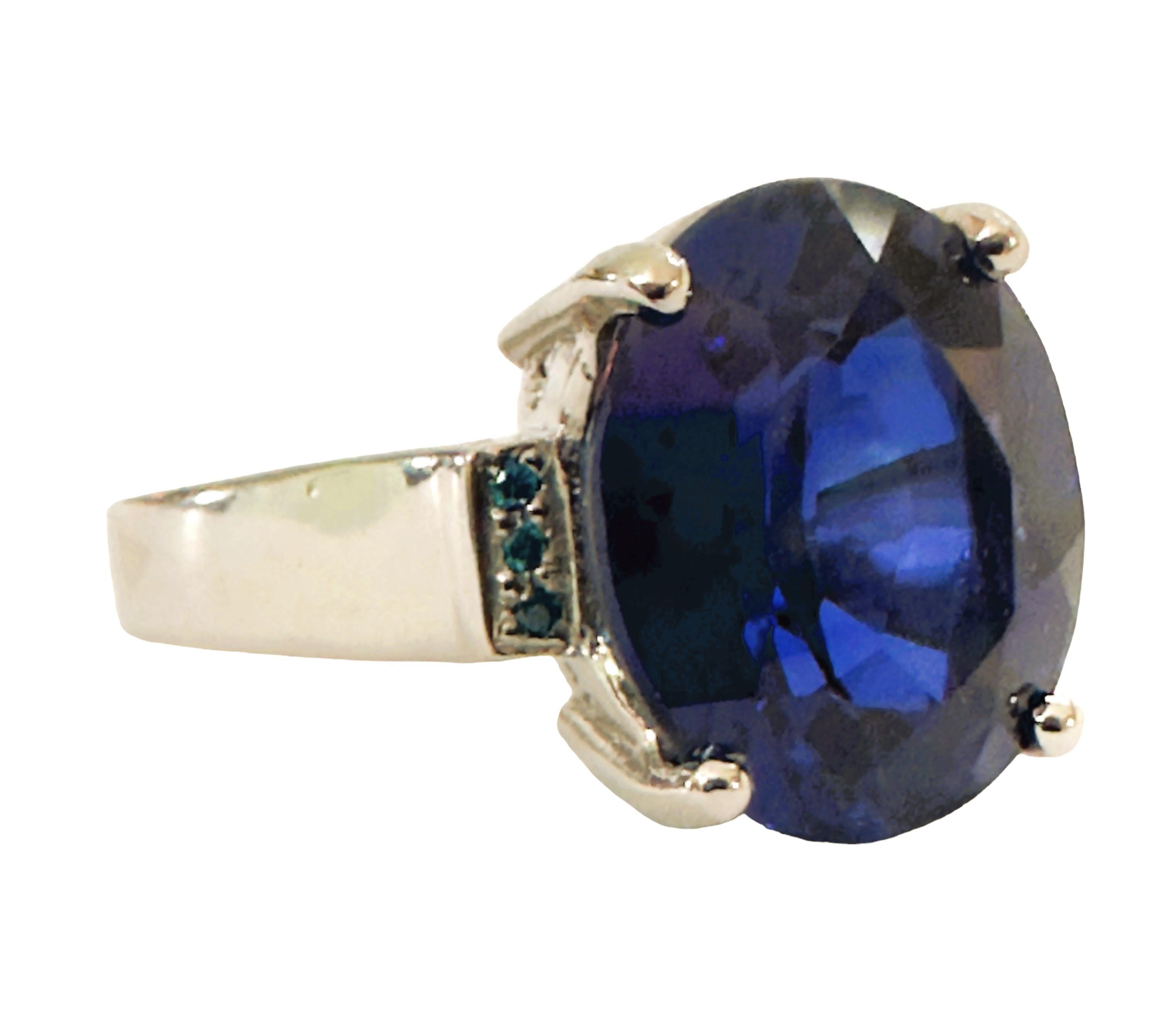 Oval Cut New African IF 7.80 Ct Deep Blue & Royal Blue Sapphire  Sterling Ring
