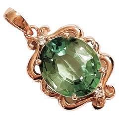 New African IF 7.90 Ct Green and White Sapphire Rose Gold Plate Sterling Pendant