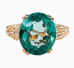 New African If 7.90 Ct Green Paraiba Tourmaline & Sapphire Rgold Sterling Ring