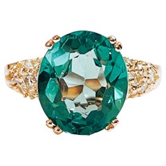 New African If 7.90 Ct Green Paraiba Tourmaline & Sapphire Rgold Sterling Ring