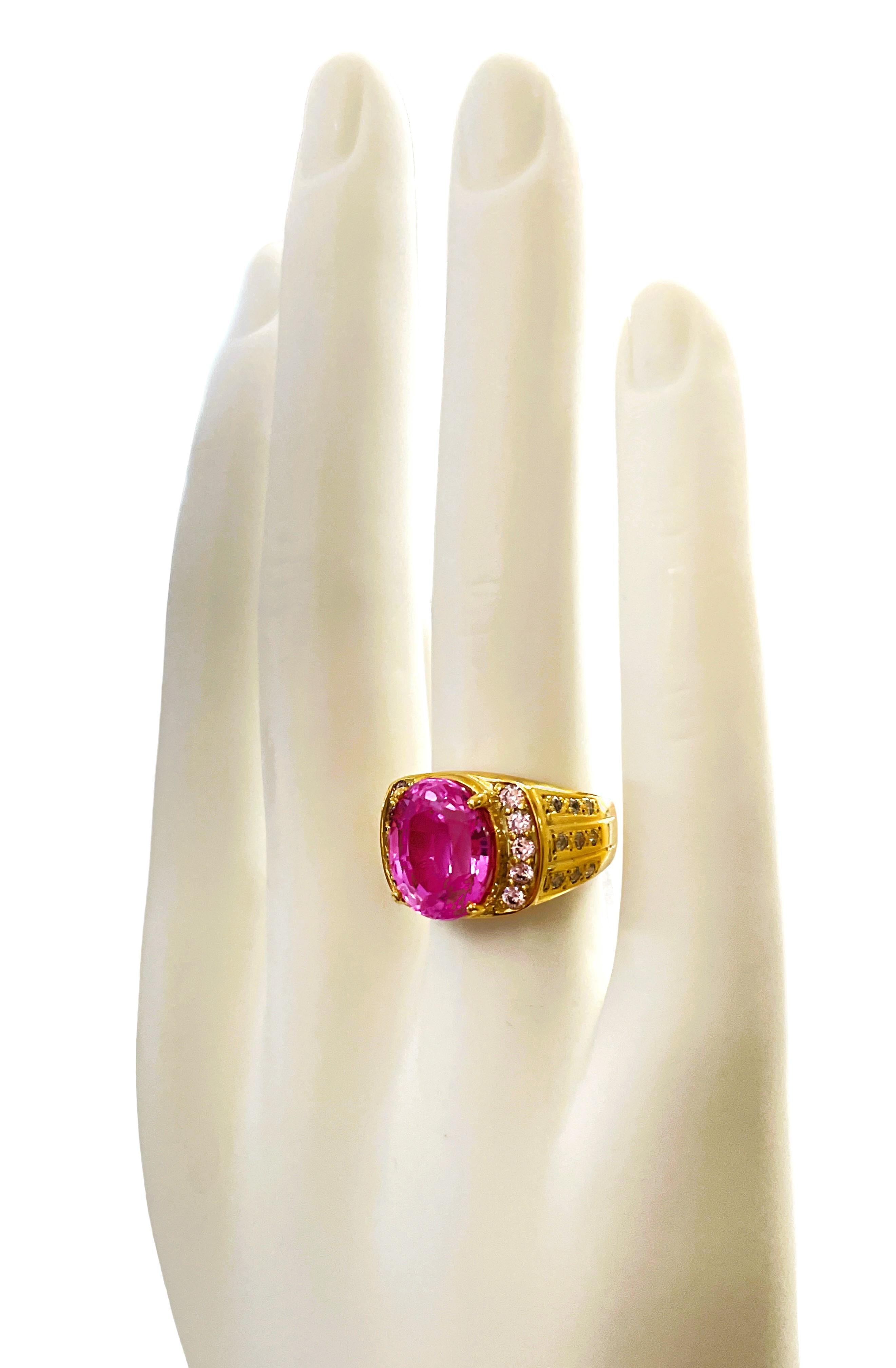 Art Deco New African IF 7.90ct Platinum Pink Tourmaline & Sapphire GPlate Sterling Ring