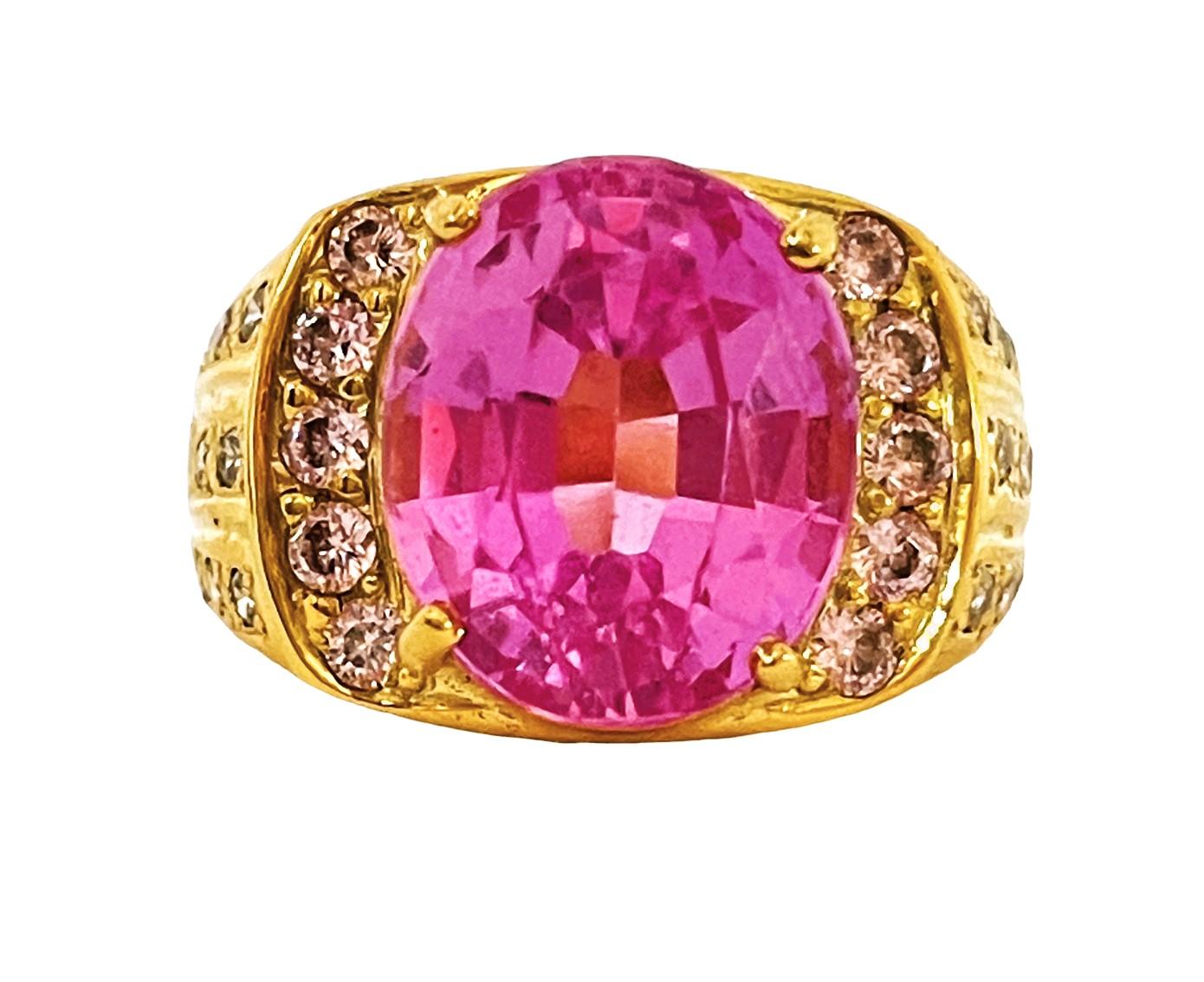 Oval Cut New African IF 7.90ct Platinum Pink Tourmaline & Sapphire GPlate Sterling Ring